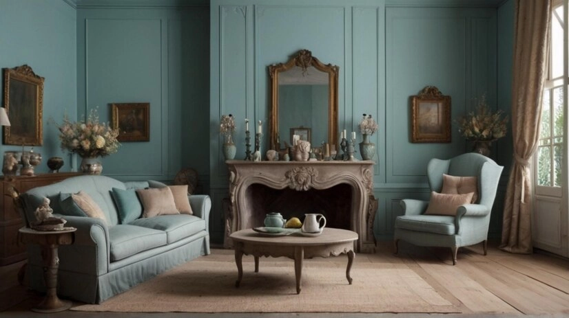 تصویر عکاسی شده از یک چیدمان کلاسیک منزل با شومینه و مبلمان