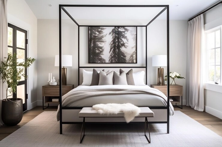 تصویر اتاق خواب مدرن با تخت دو نفره
